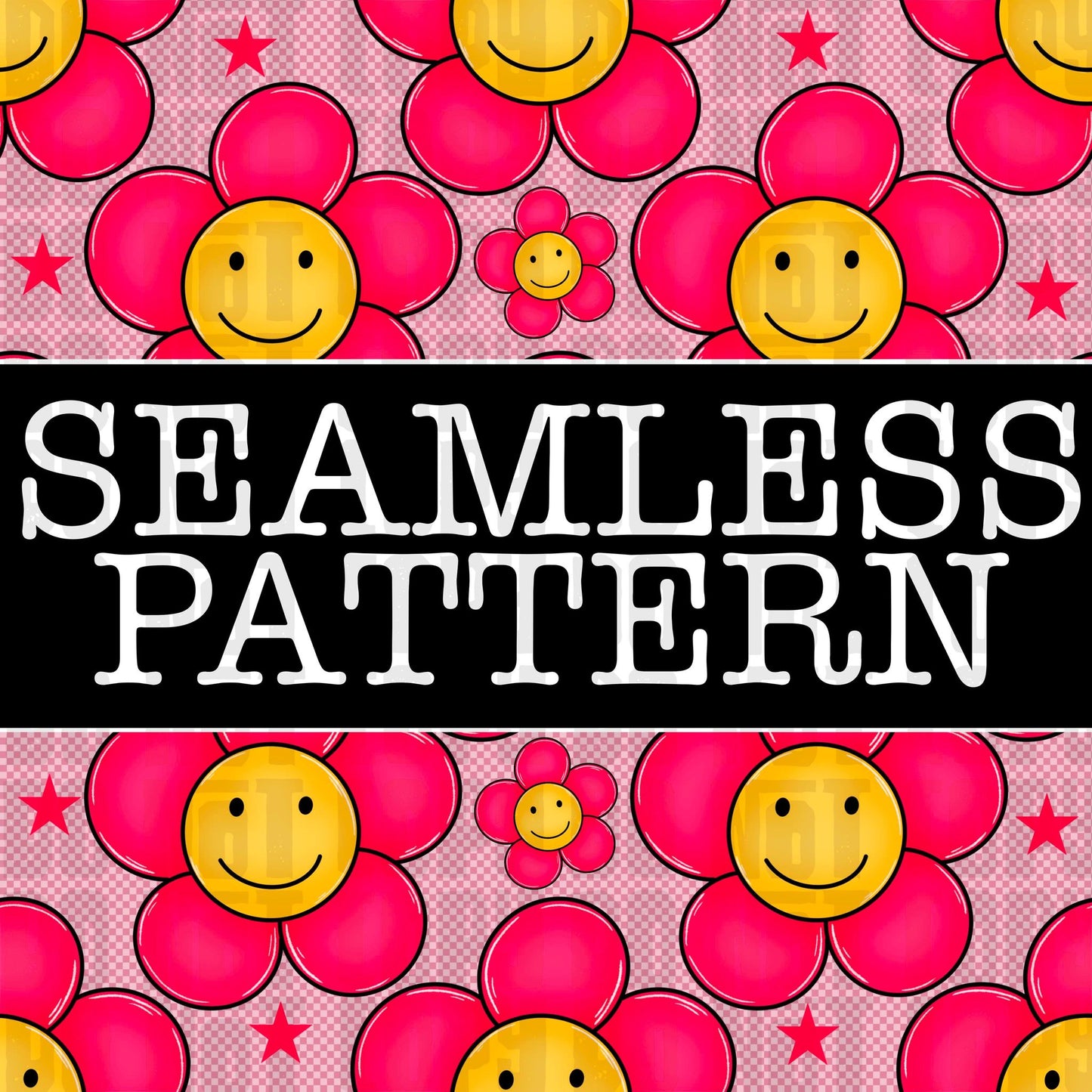 Pink Flower Checkered | Seamless Pattern